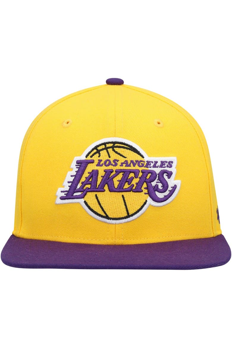 Men's '47 Gold/Purple Los Angeles Lakers Two-Tone No Shot Captain Snapback Hat, Alternate, color, Gold