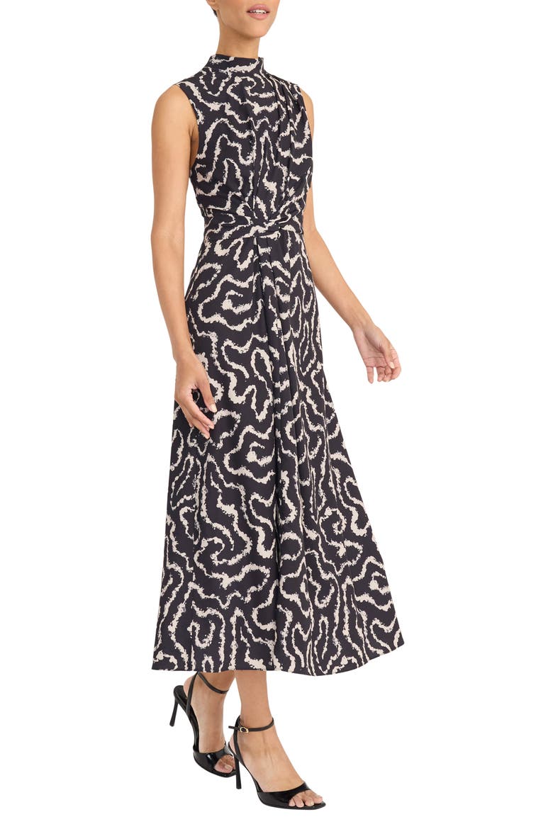 Print Mock Neck Sleeveless Midi Dress, Alternate, color, BLACK/ TAN