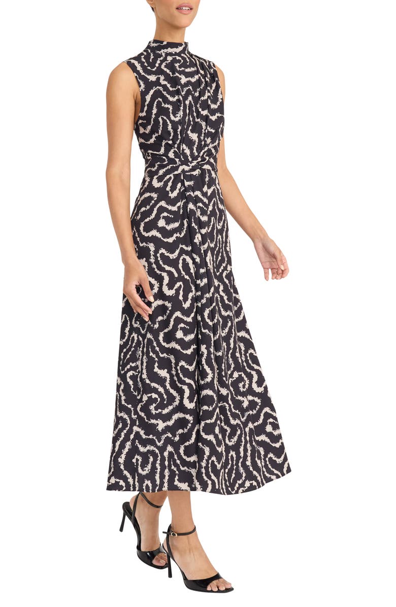 Maggy London Print Mock Neck Sleeveless Midi Dress, Alternate, color, Black/ Tan