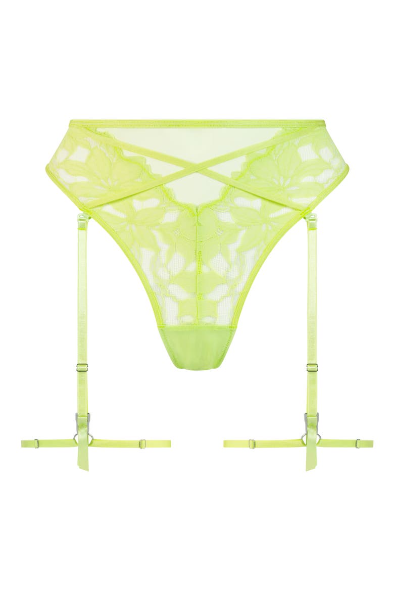 Ingrid High Waist Mesh & Lace Panties with Garter Straps, Alternate, color, SHADOW LIME