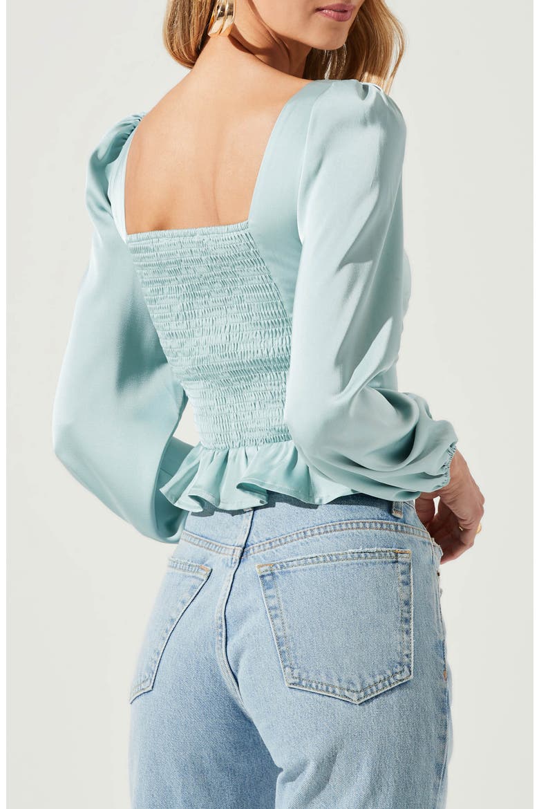Satin Peplum Top, Alternate, color, SAGE