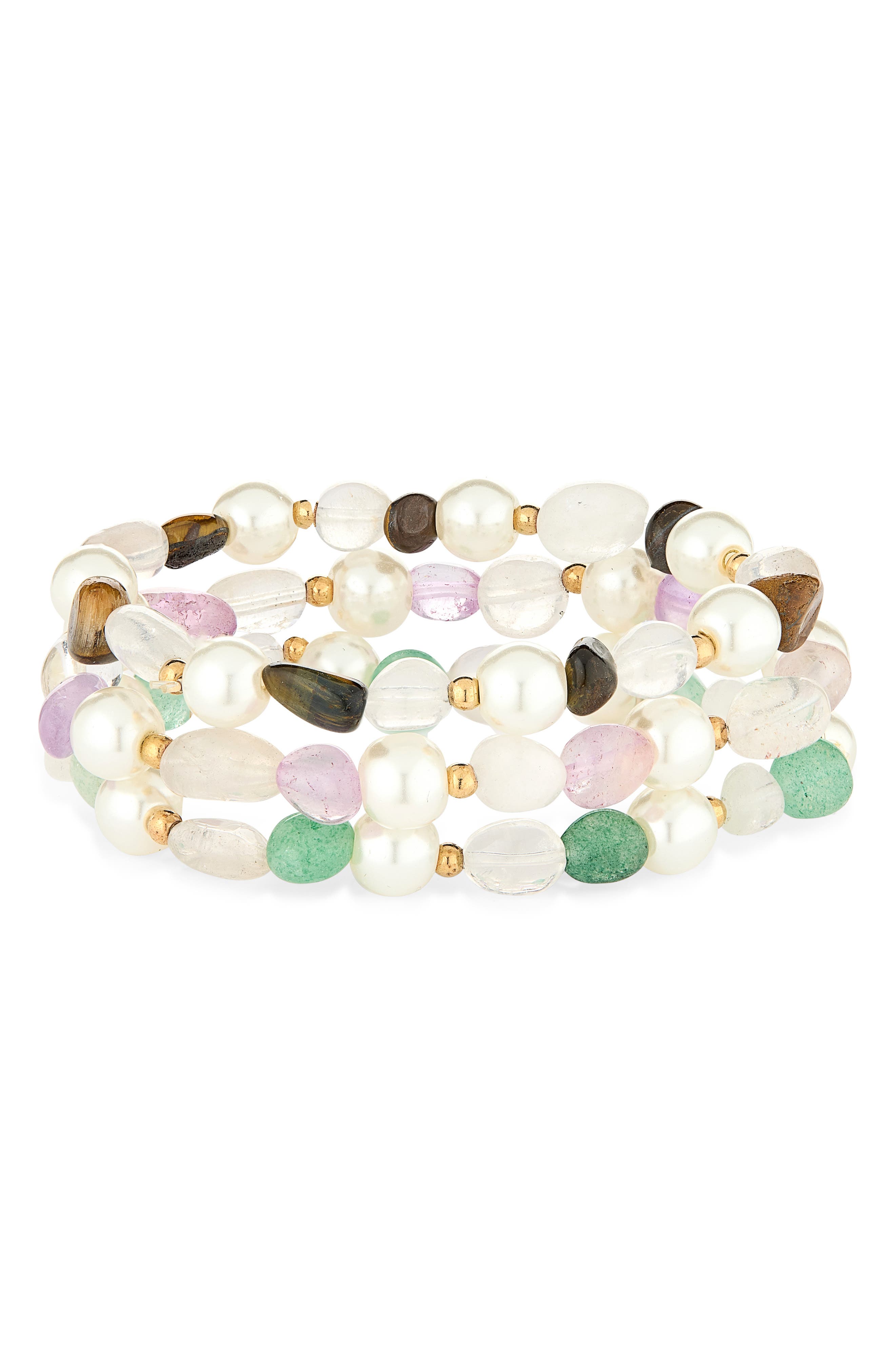 NATASHA Set of 3 Faux Pearl Beaded Stretch Bracelets