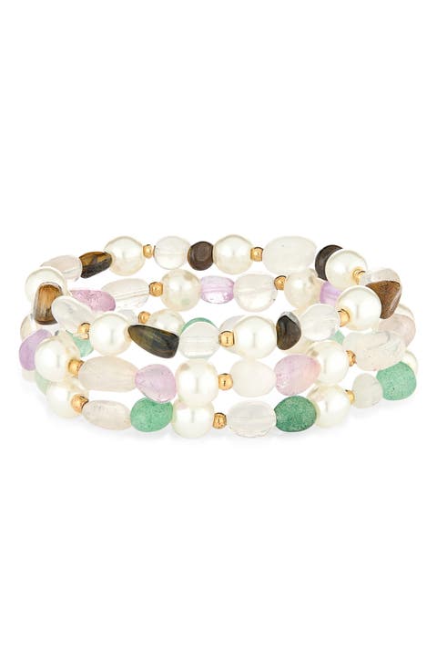 Set of 3 Faux Pearl Beaded Stretch Bracelets