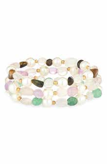 NATASHA Set of 3 Faux Pearl Beaded Stretch Bracelets