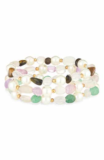 NATASHA Set of 3 Faux Pearl Beaded Stretch Bracelets