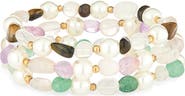 NATASHA Set of 3 Faux Pearl Beaded Stretch Bracelets