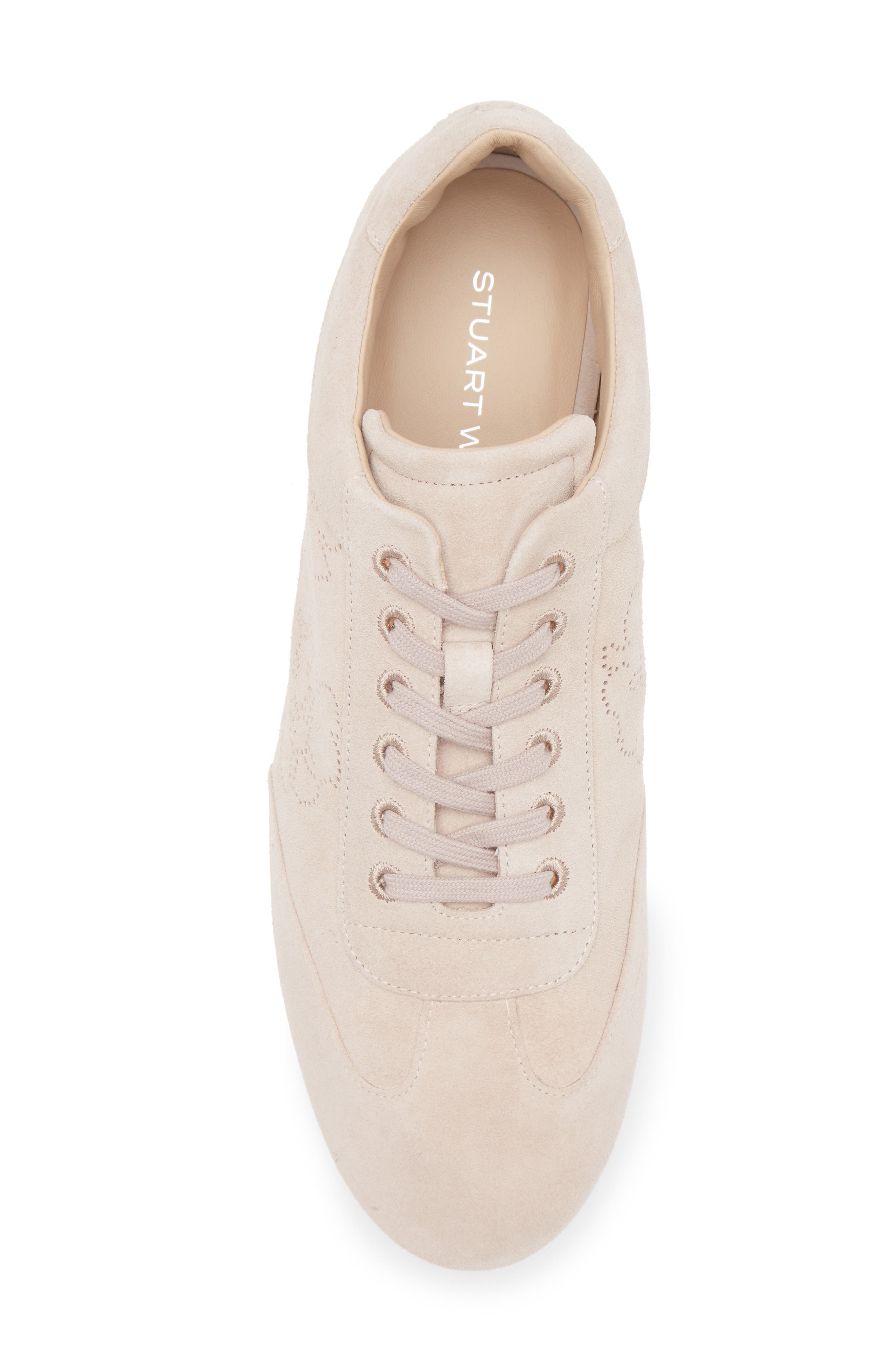 Stuart Weitzman Cruz Perforated Suede Sneaker, Alternate, color, Cipria