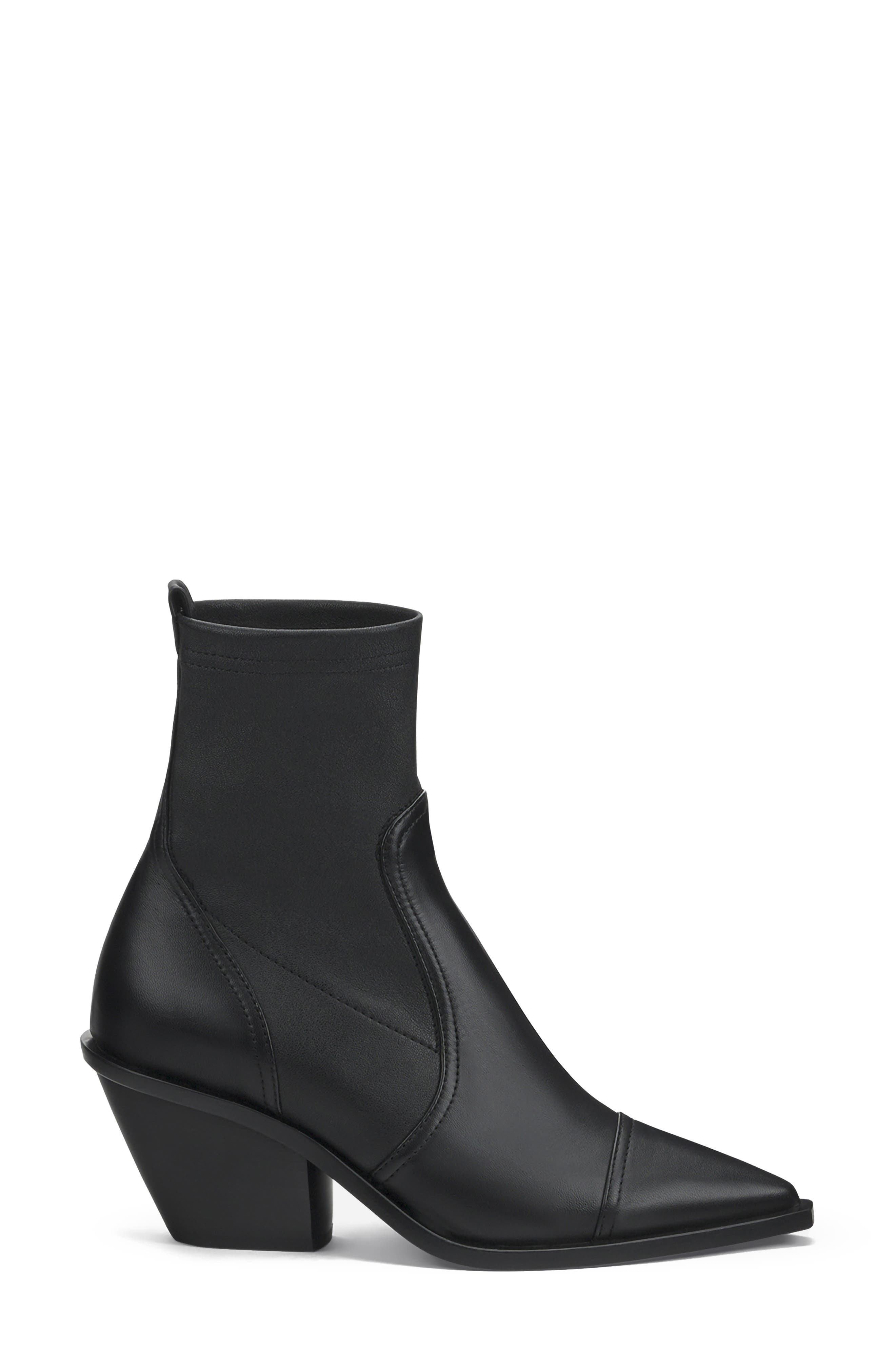 Roberta Stretch Pointed Cap Toe Bootie, Alternate, color, BLACK NAPPA
