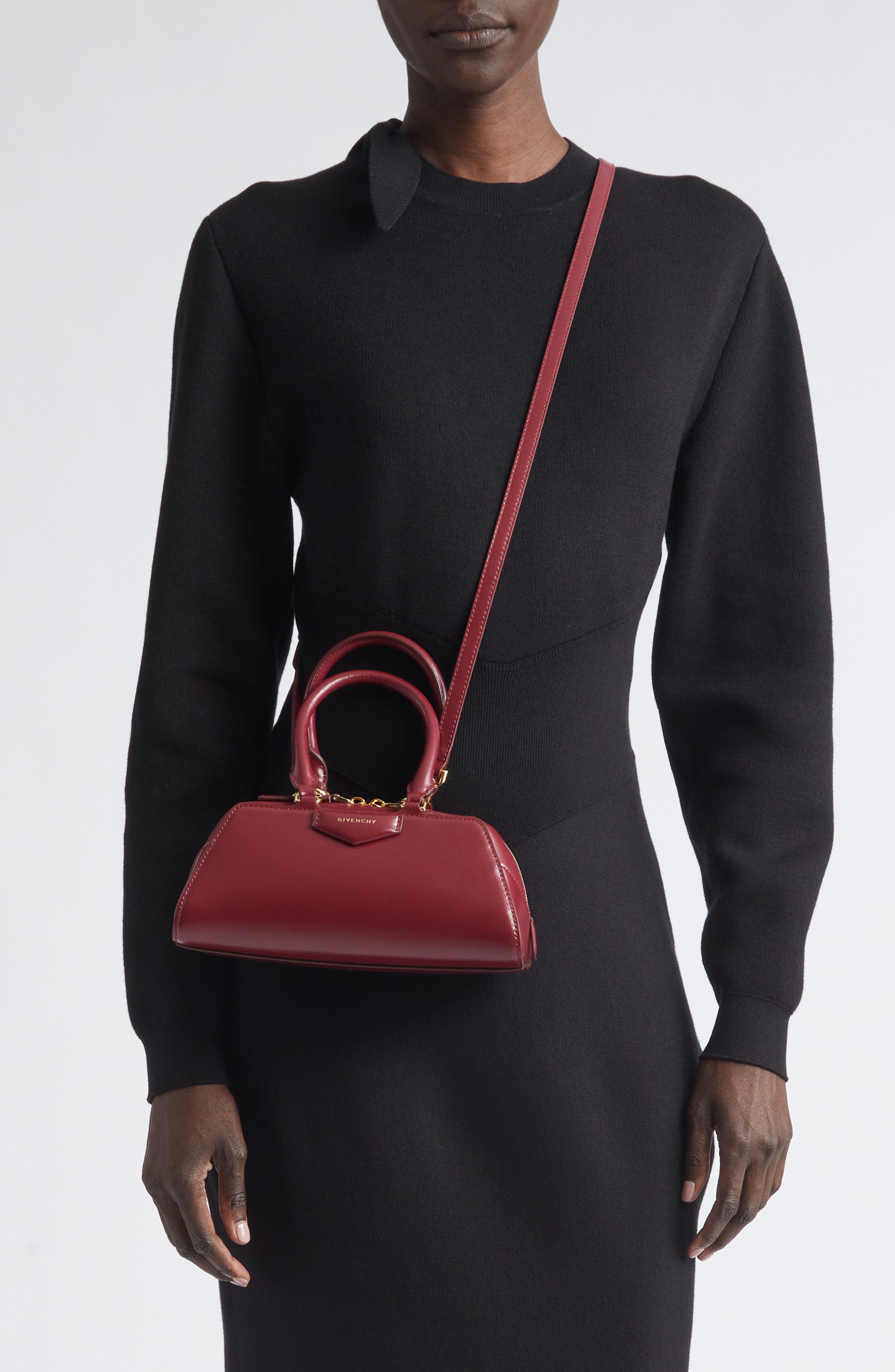 Mini Antigona Leather East/West Satchel, Alternate, color, BURGUNDY