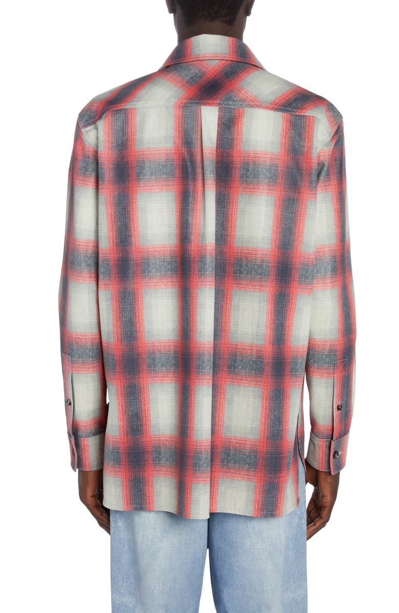 Bottega Veneta Check Print Leather Button-Up Shirt, Alternate, color, 