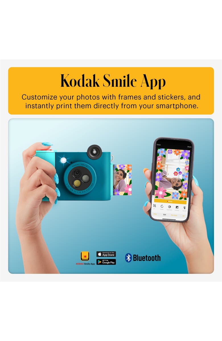 Kodak Smile+ Wireless 2x3 Digital Instant Print Camera with Effect Lenses & Zink Technology, Alternate, color, Blue