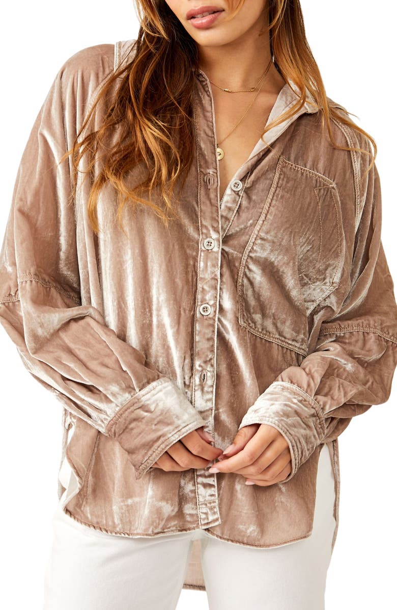 Free People Night Skies Velvet Button-Up Shirt, Main, color,