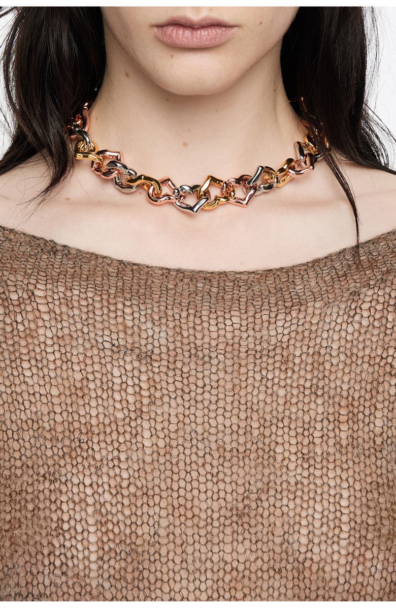 Bimba y Lola Three-Tone Heart Chain Necklace, Alternate, color, 