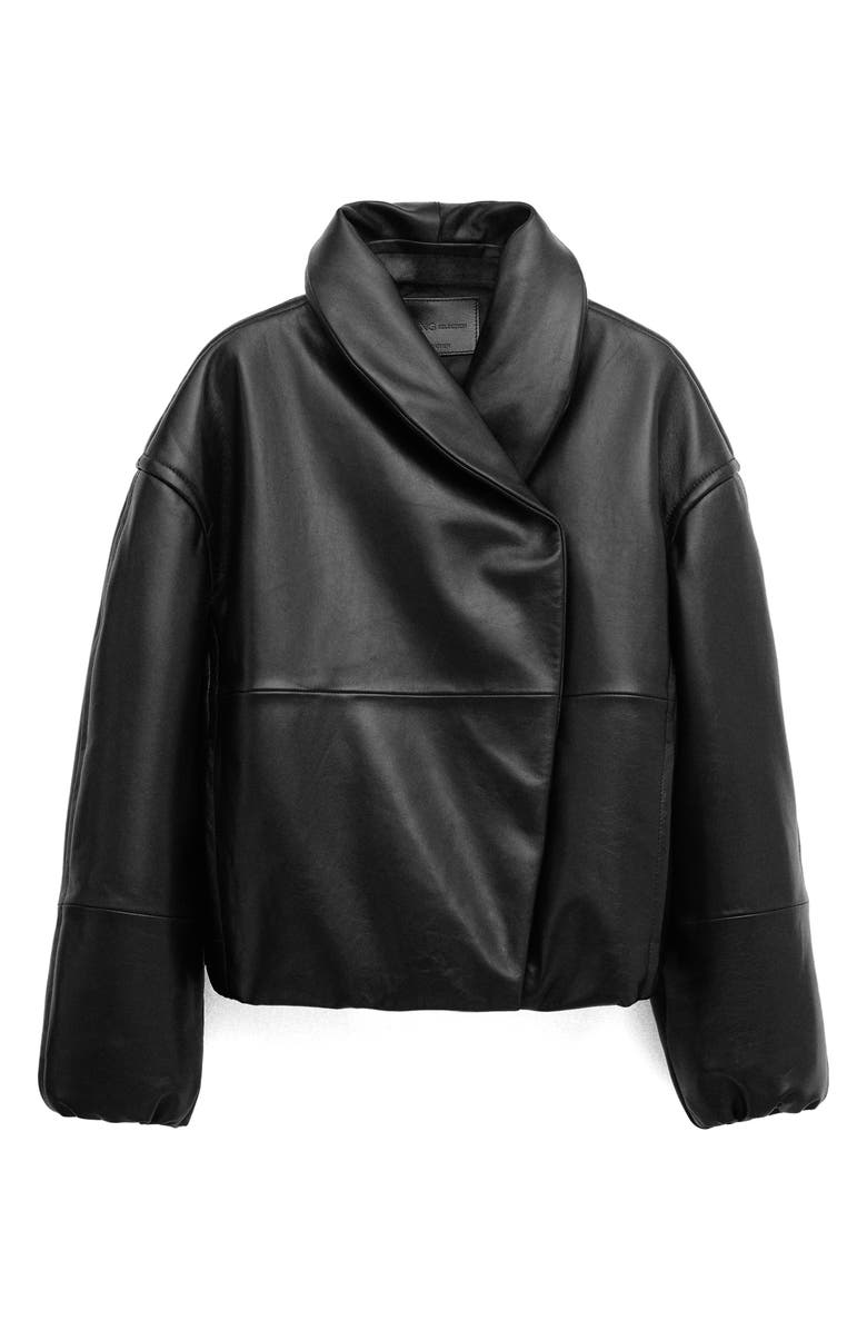 MANGO Oversize Leather Jacket, Main, color, Black
