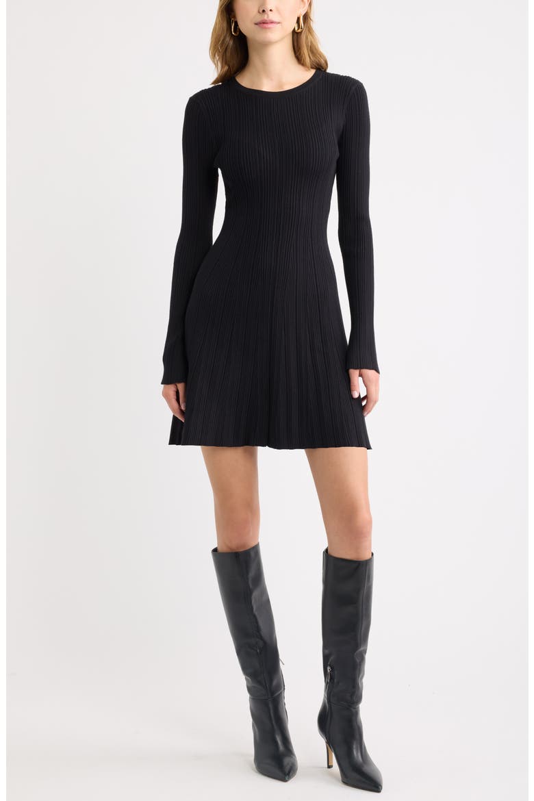 Ribbed Long Sleeve Sweater Minidress, Main, color, BLACK