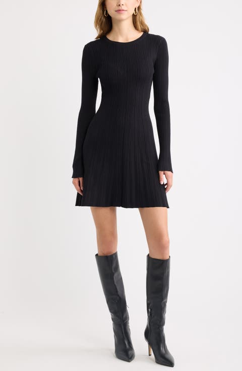 Ribbed Long Sleeve Sweater Minidress