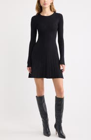 Open Edit Ribbed Long Sleeve Sweater Minidress