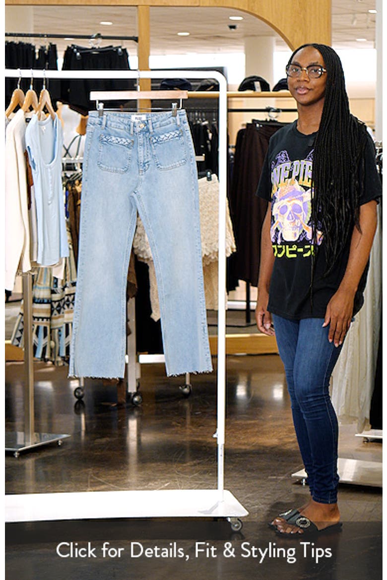 Braid Patch Pocket Raw Hem Wide Leg Jeans video