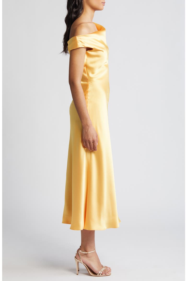 One-Shoulder Satin Midi Dress, Alternate, color, MARIGOLD