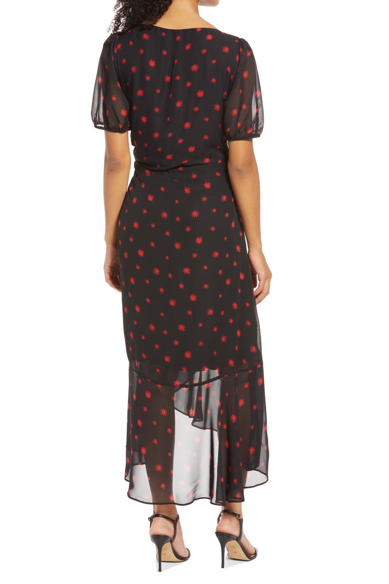 Ruched High-Low Midi Dress, Alternate, color, BLACK/MULT