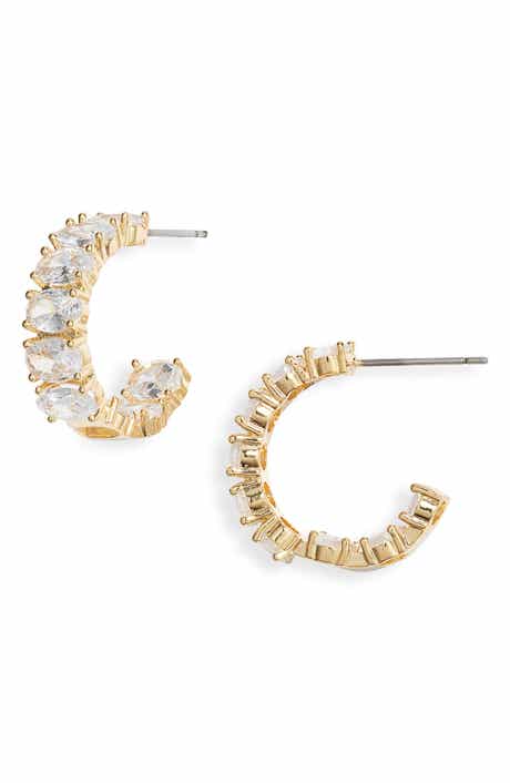 Oval Cubic Zirconia Inside Out Hoop Earrings