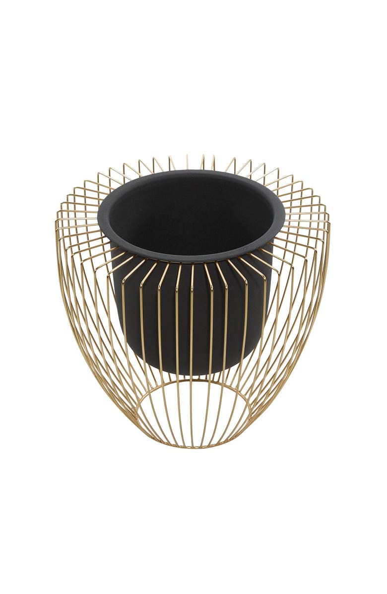 VIVIAN LUNE HOME Black Metal Indoor & Outdoor Planter with Removable Goldtone Wire Stand - Set of 2, Alternate, color, Black