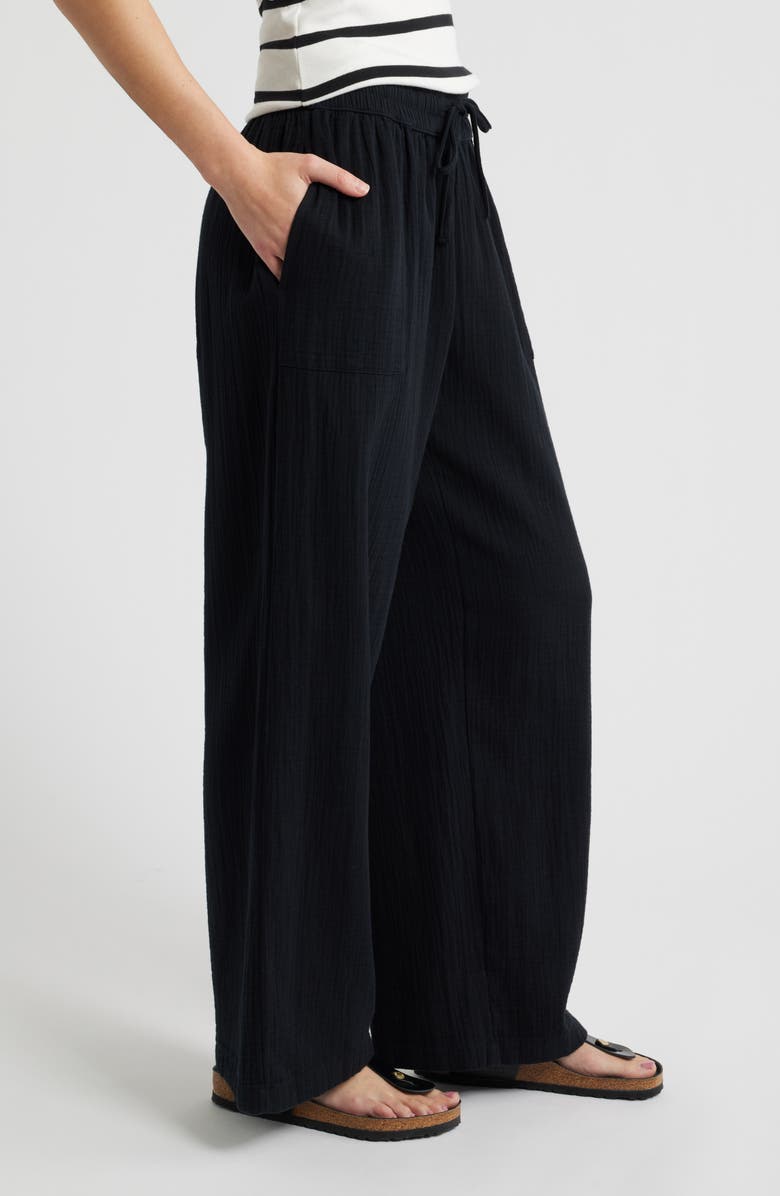Caslon<sup>®</sup> Wide Leg Gauze Pants, Alternate, color, Black