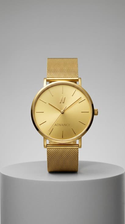 Advance Champagne Gold Mesh Strap Watch, 36MM