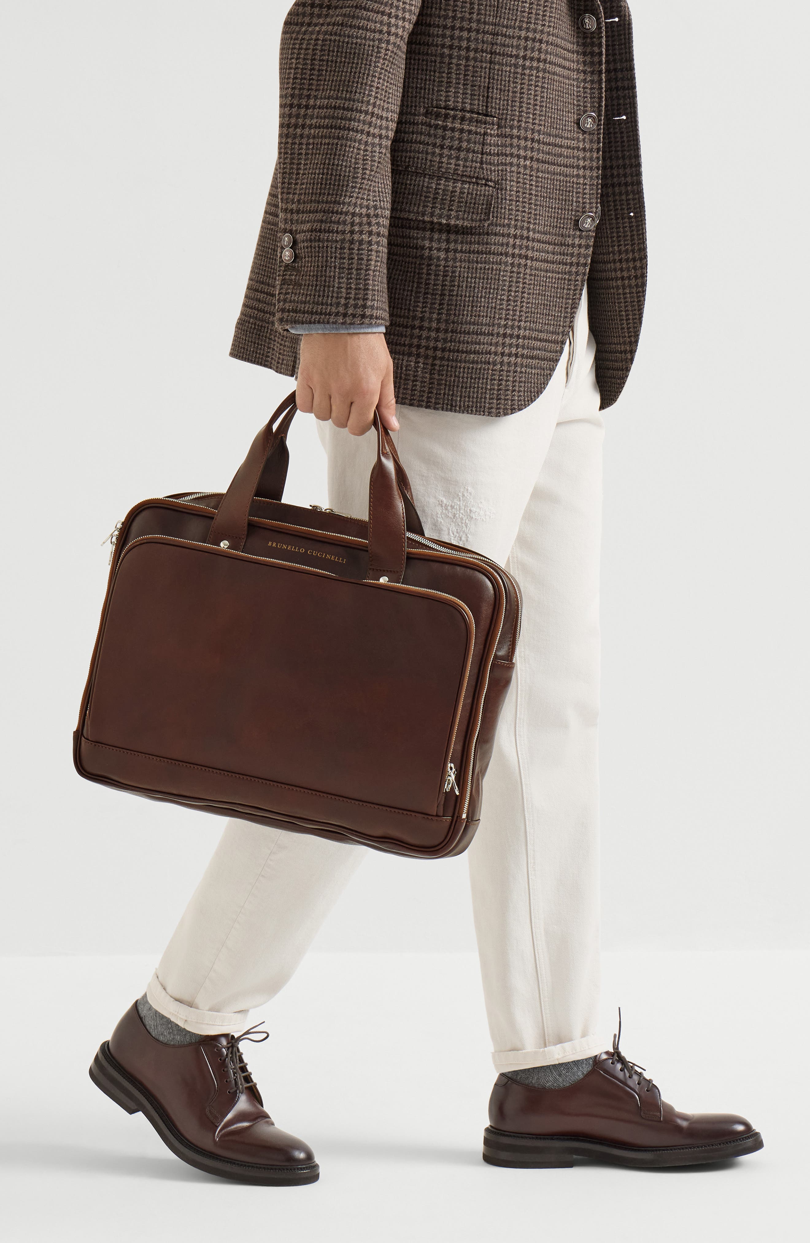 Calfskin briefcase with zipper, Alternate, color, Burgundy