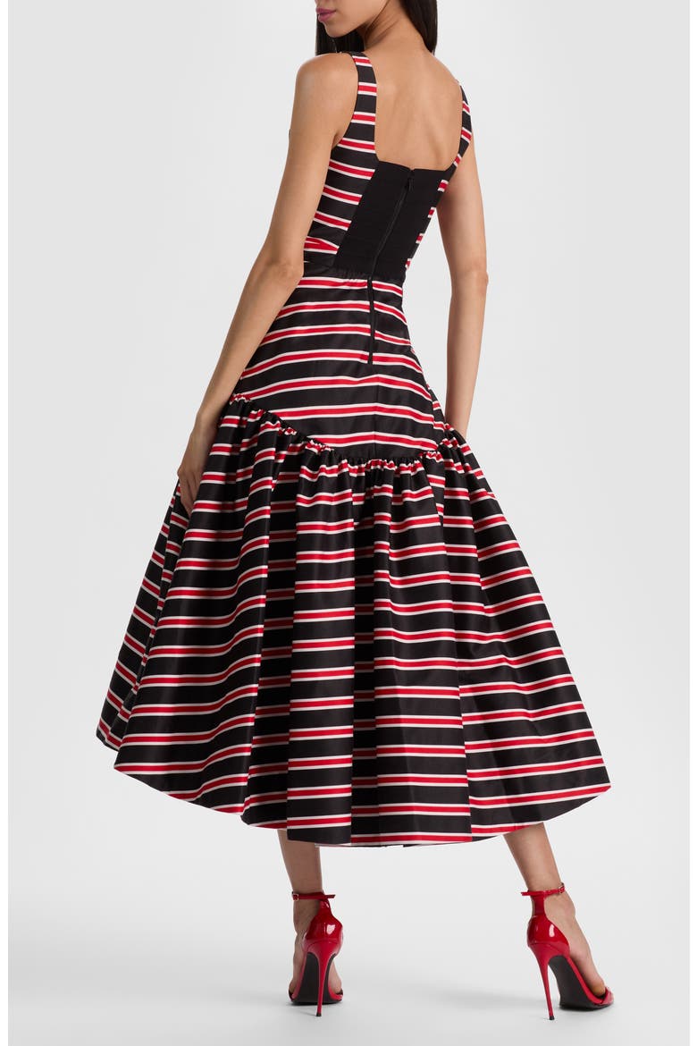 Diana Directional Stripe Structured Cotton Blend Dress, Alternate, color, TEAKWOOD STRIPE LARGE BLACK