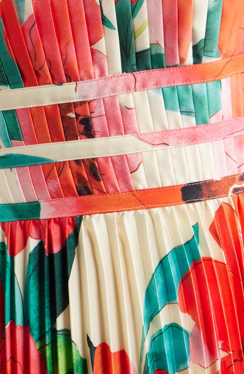 Hutch Sabina Floral Tiered Plissé Gown, Alternate, color, Ivory/ Coral Watercolor