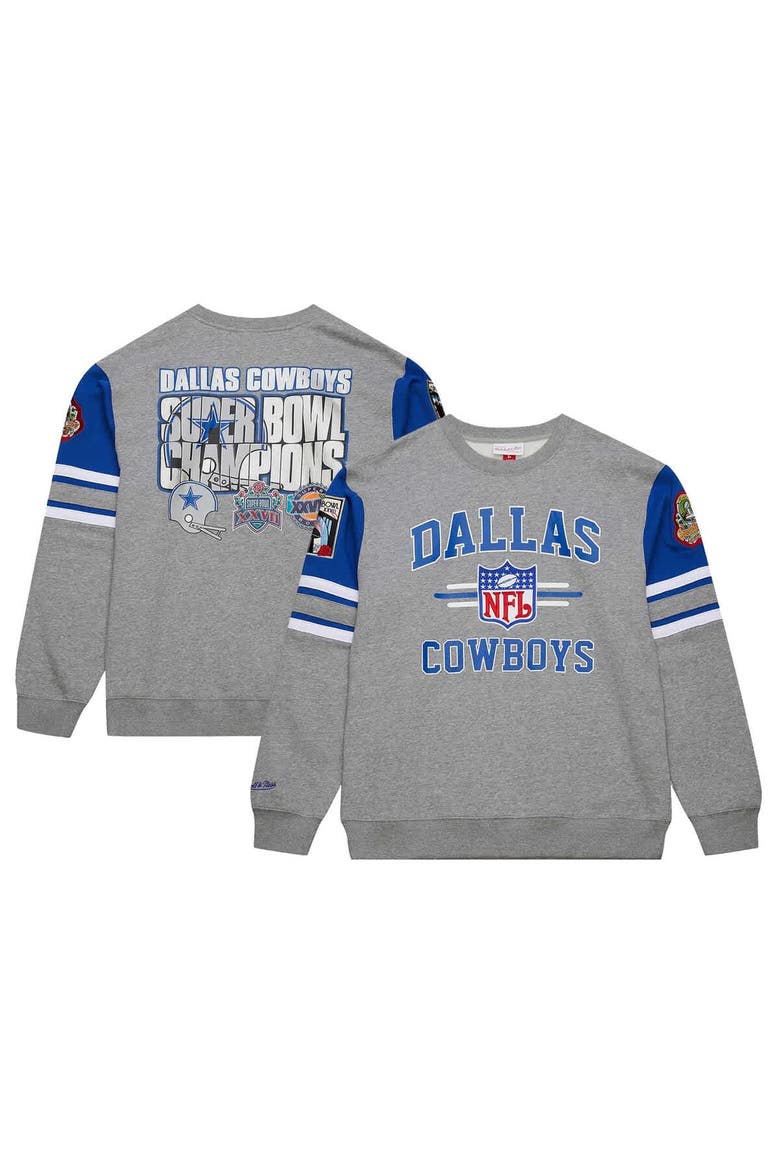 Men's Mitchell & Ness Heather Gray Dallas Cowboys Vintage Logo Pullover Sweatshirt, Main, color, Heather Gray