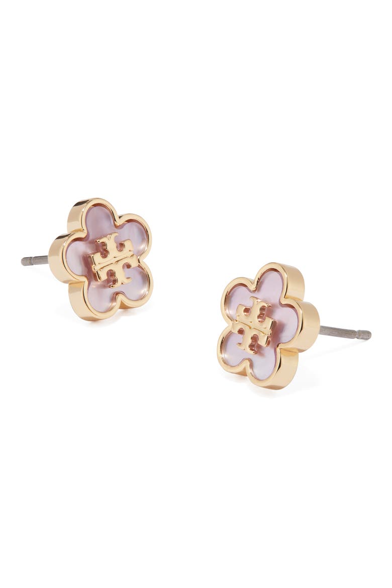 Forget Me Not Enamel Stud Earrings, Alternate, color, TORY GOLD / PINK
