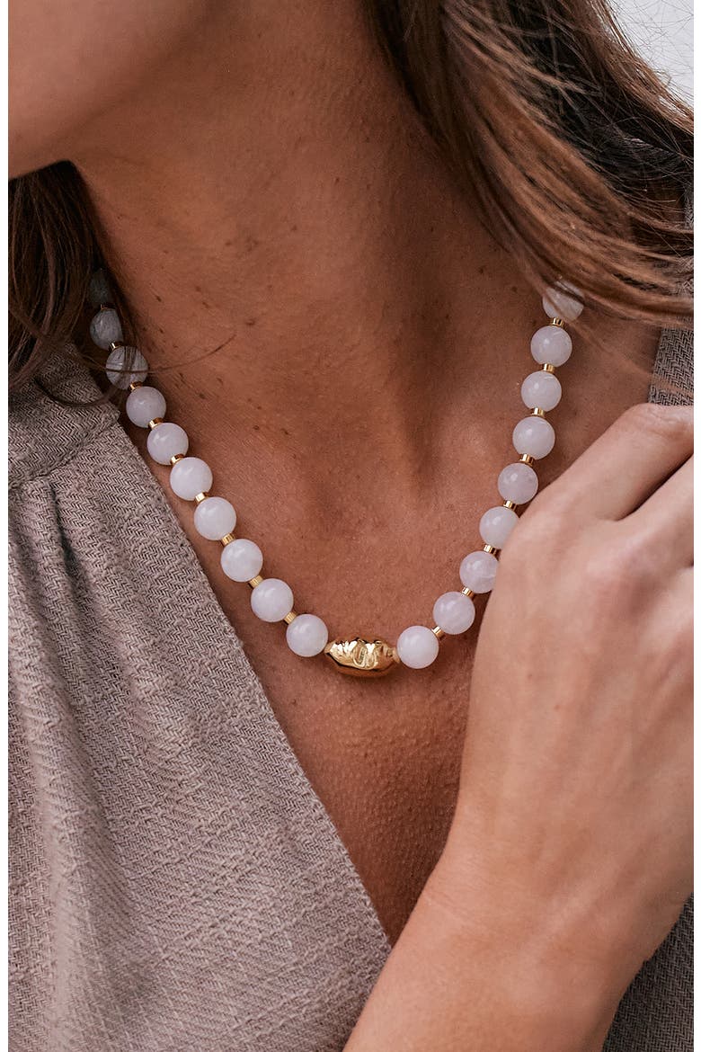 Cora Semi Precious Beaded Necklace, Alternate, color, GOLD/ WHITE