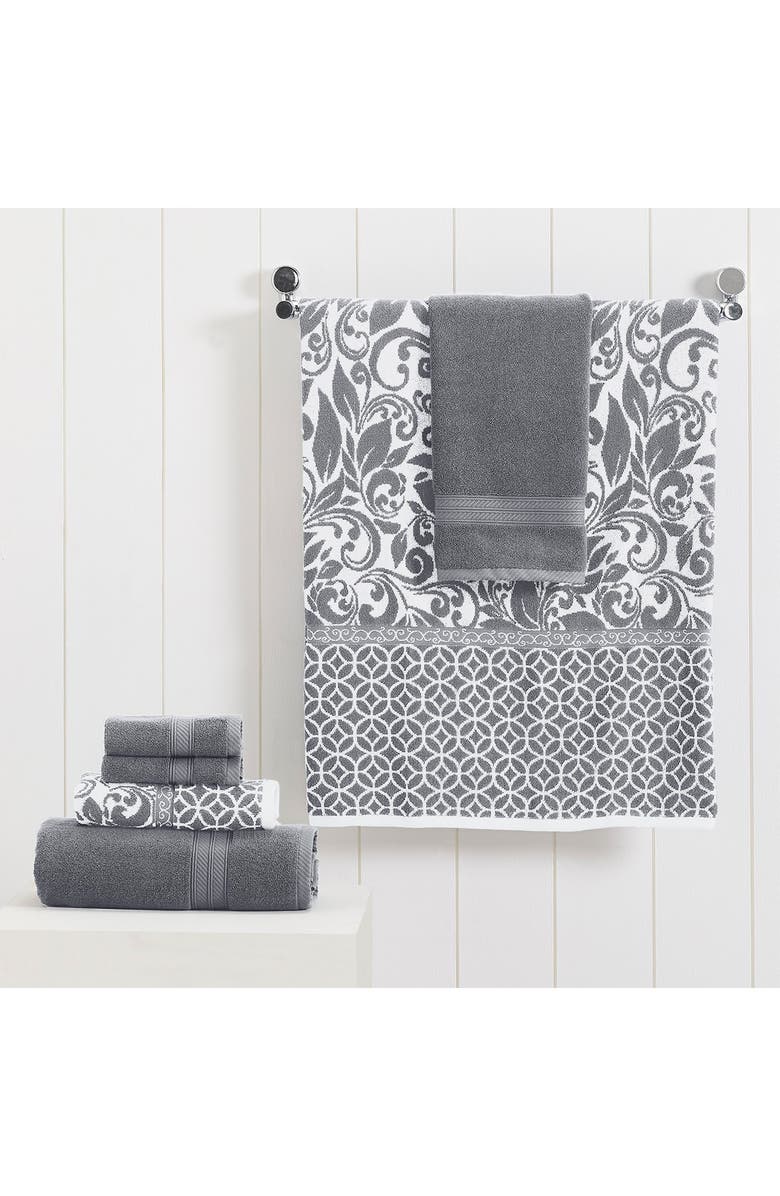 Modern Threads Trefoil Filigree Reversible Yarn-Dyed Jacquard 6-Piece Towel Set, Alternate, color,