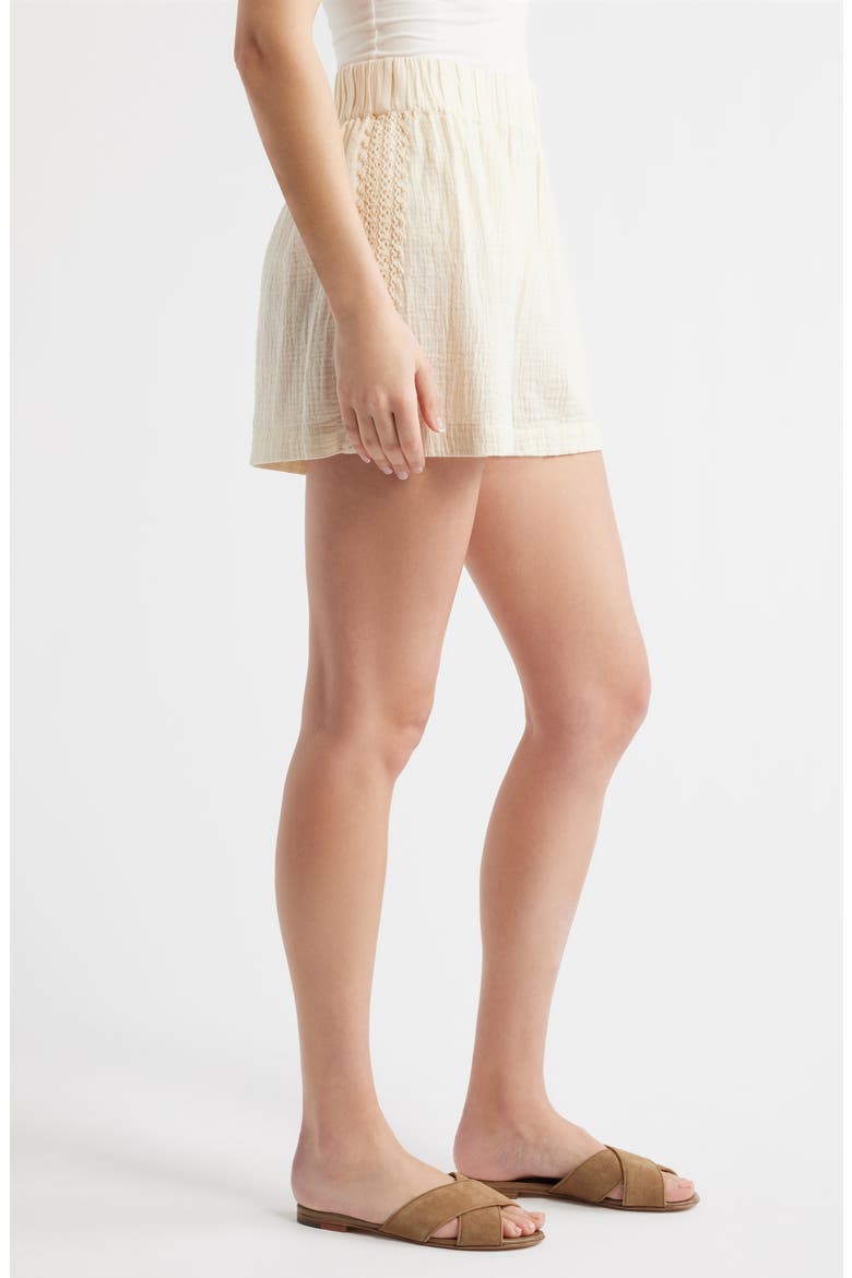 Crochet Trim Cotton Gauze Shorts, Alternate, color, PEARL