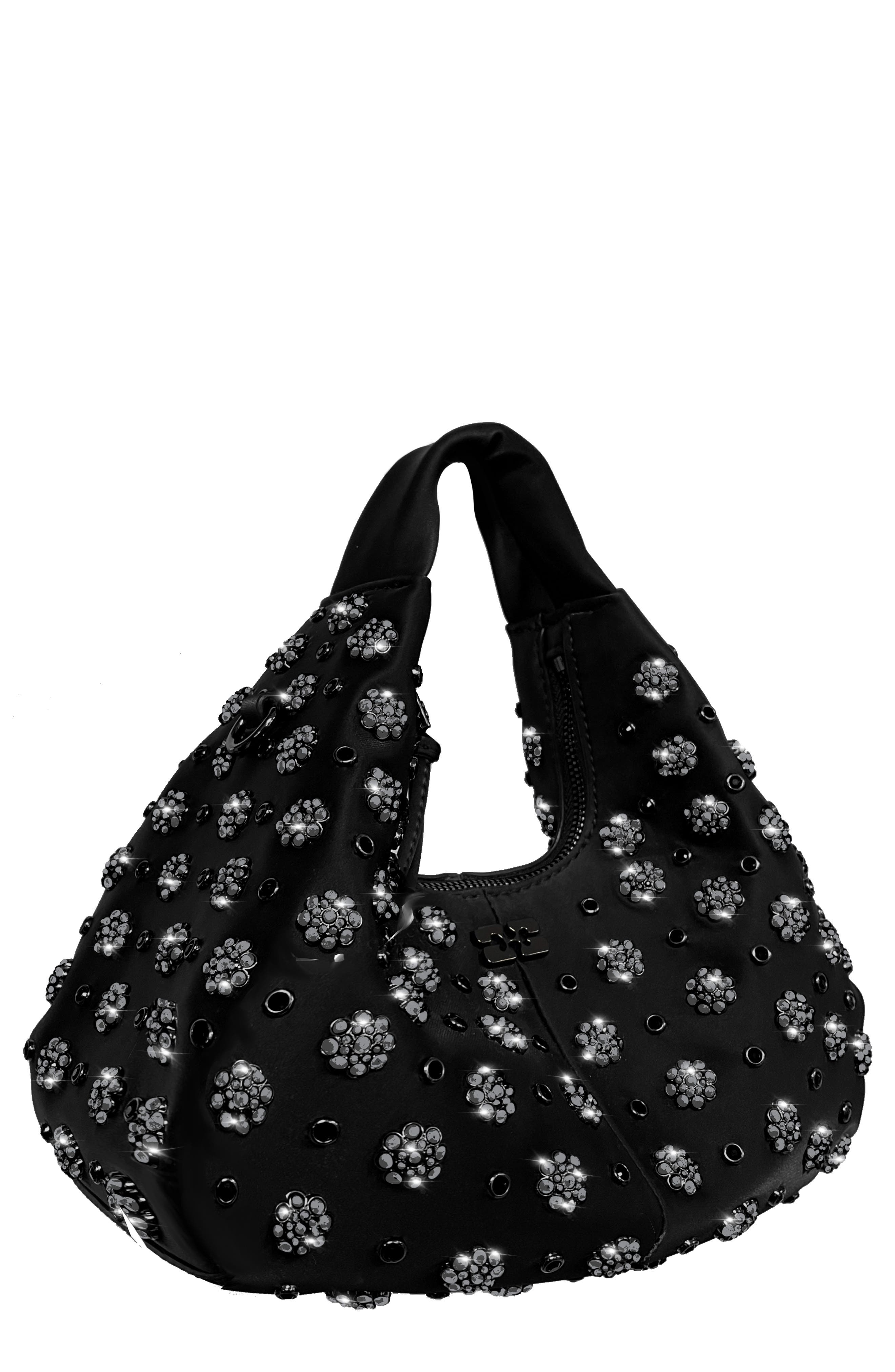 Mini Flowers Hobo Bag, Main, color, BLACK