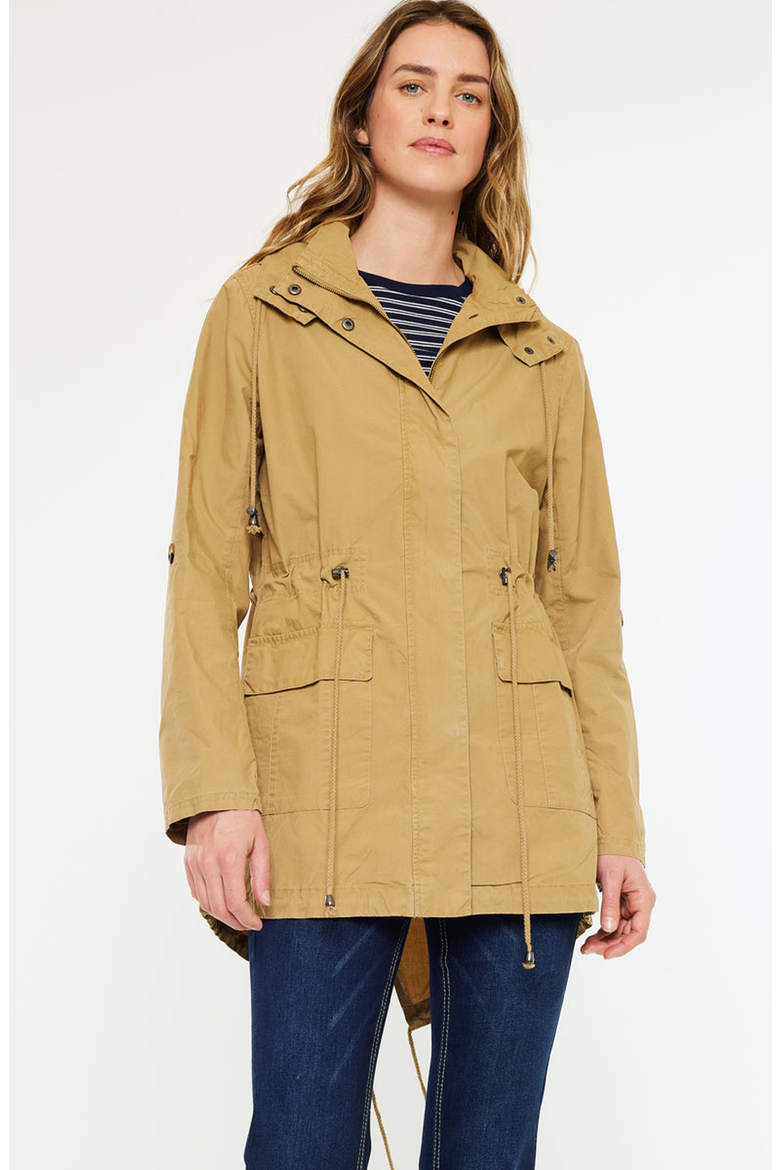 Tarsier Cotton Drawstring Utility Parka Jacket, Alternate, color, Tan