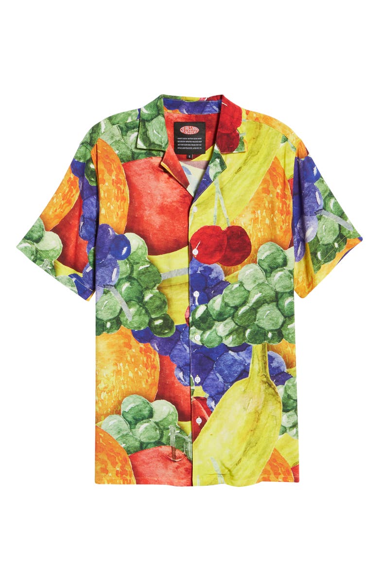 Petals and Peacocks Gender Inclusive Treat Yourself Vacation Camp Shirt, Alternate, color, 