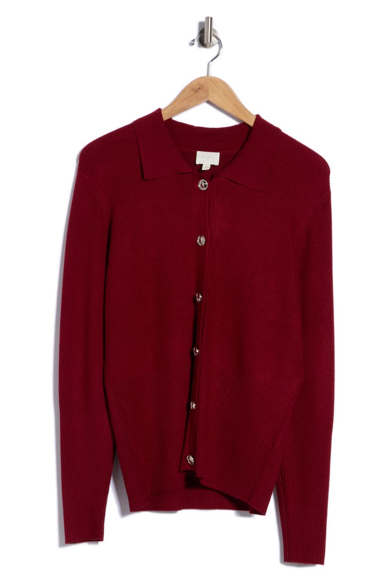 Novelty Button Cardigan, Main, color, RED CURRANT