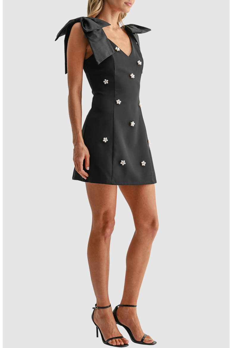 Bow Shoulder Embellished Minidress, Alternate, color, BLACK