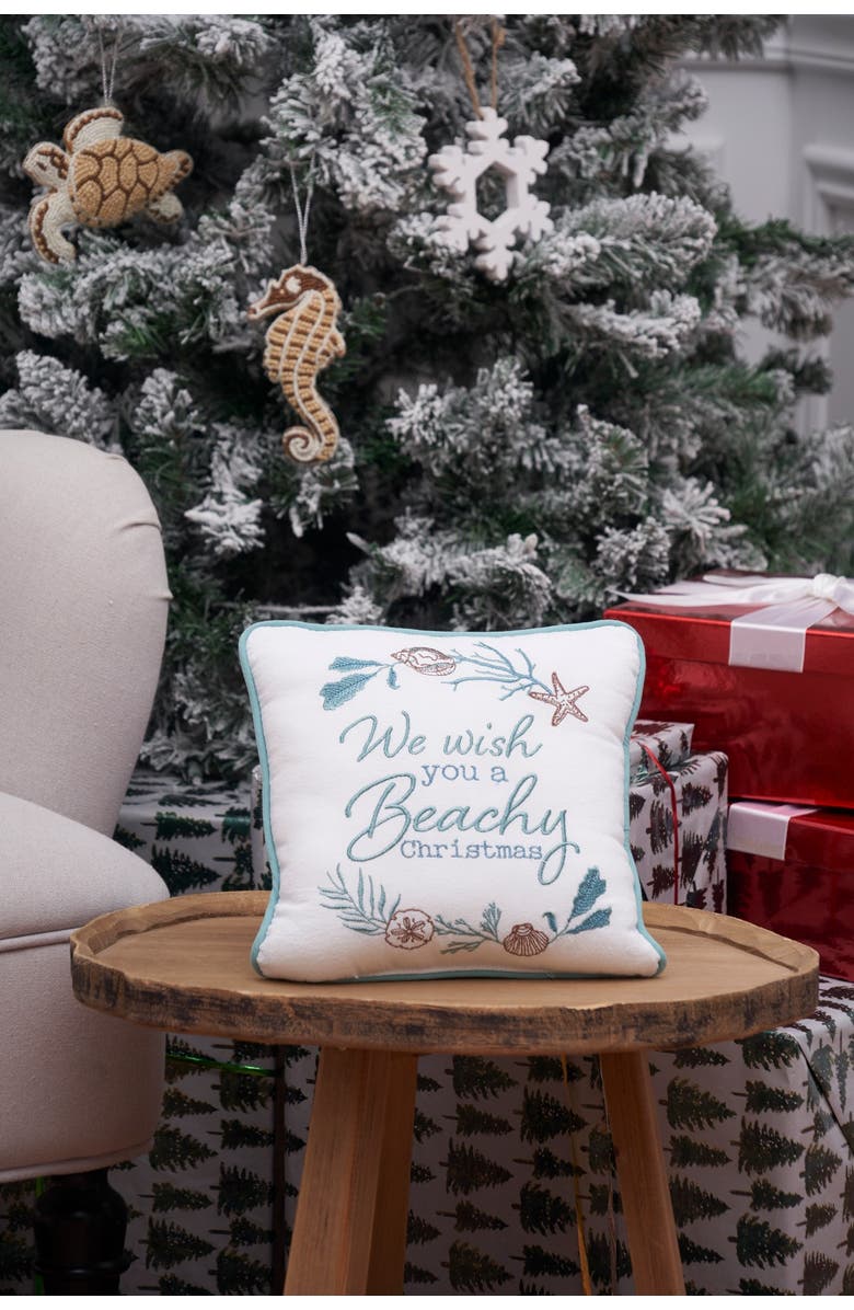 C&F Home "We Wish You a Beachy Christmas" Cotton Blend Mini Accent Pillow 10" x 10", Alternate, color, 