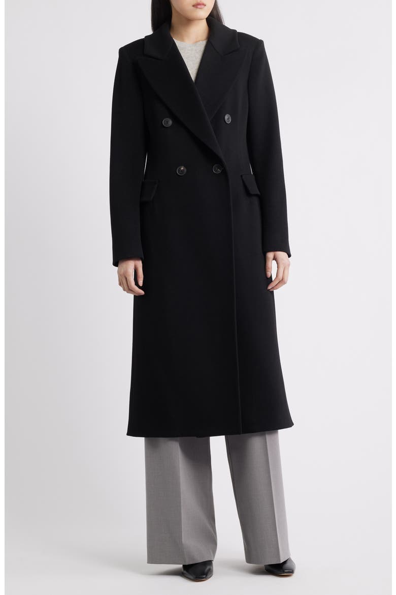 MAXI Loro Piana Cashmere & Wool Double Breasted Coat, Main, color, BLACK