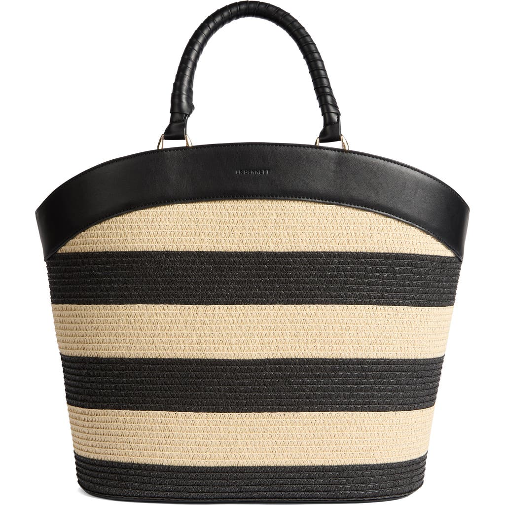 Lk Bennett Beatrice Stripe Straw Shoulder Bag In Natural/black