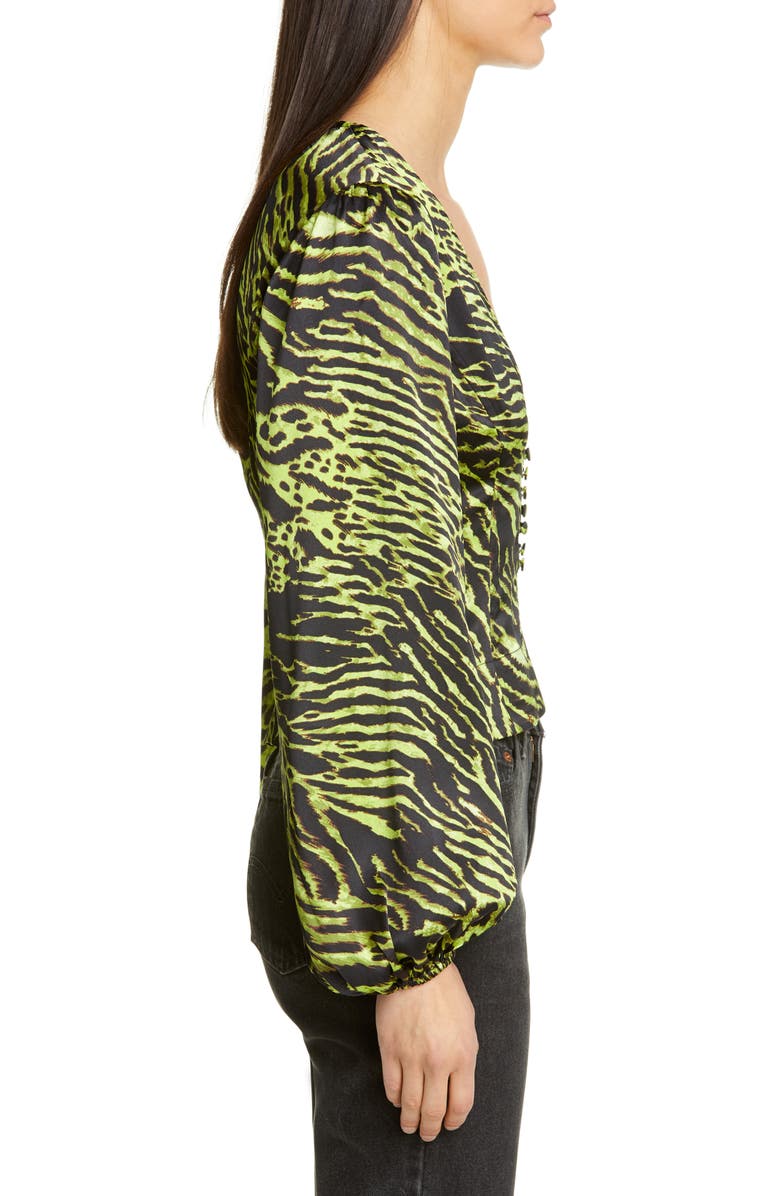 Ganni Tiger Print Silk Satin Blouse, Alternate, color, 