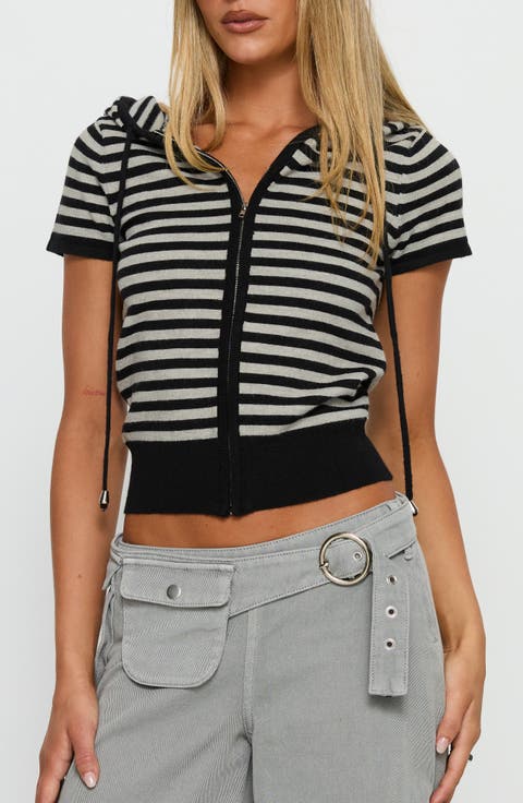 Kahlee Stripe Short Sleeve Zip Hoodie