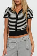 Princess Polly Kahlee Stripe Short Sleeve Zip Hoodie