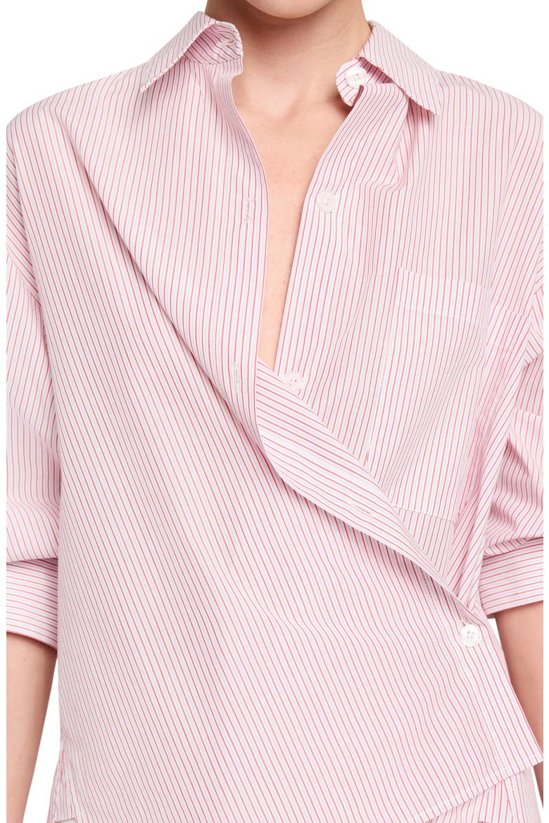 Newest Earl Stripe Wrap Front Cotton Button-Up Shirt, Alternate, color, WHITE / RED