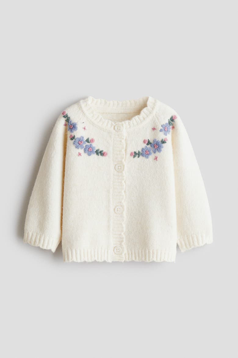Embroidery-detail Cardigan, Main, color, Cream/flowers