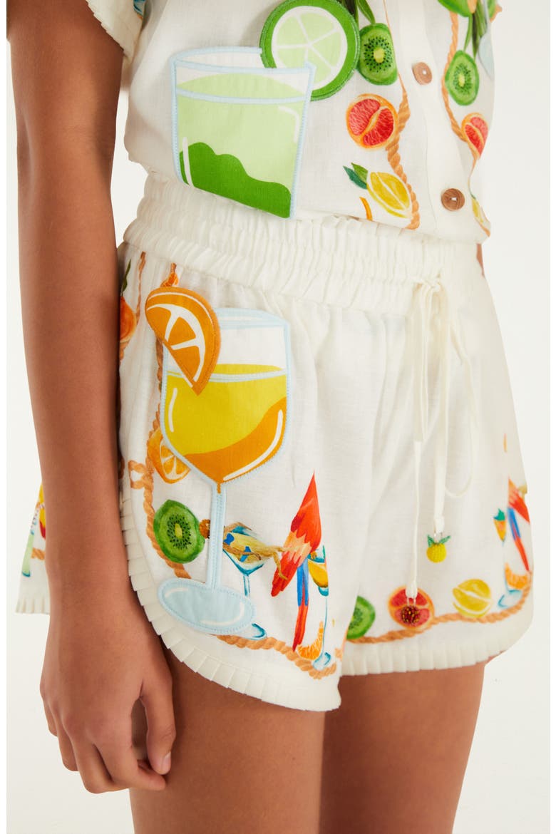 Biricutico Print Pleat Trimmed Shorts, Alternate, color, BIRICUTICO SCARF OFF WHITE